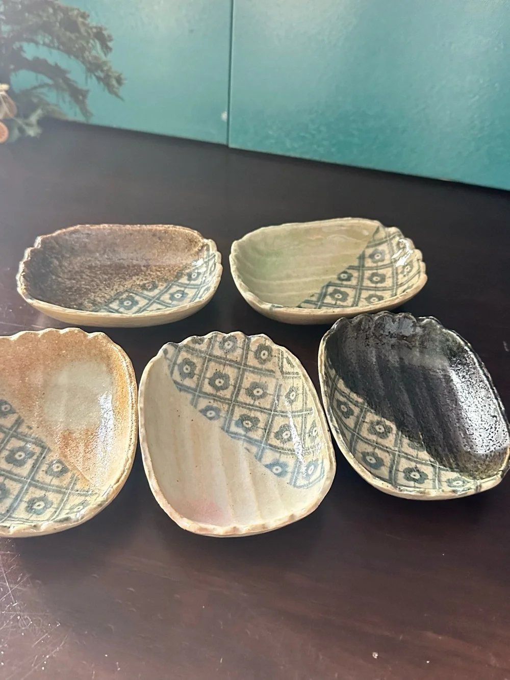 5 Piece Sushi Bowl Dish Set Made In Japan Green Brown